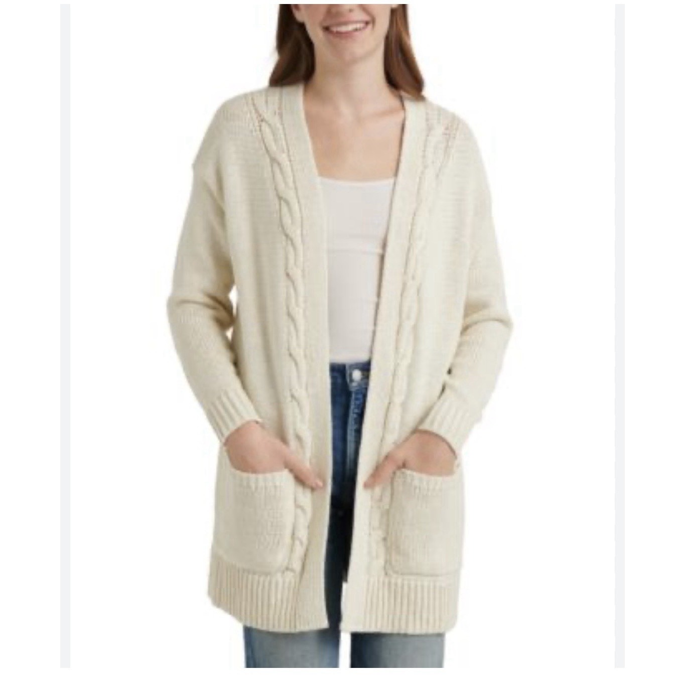 Lucky Brand Women Cream Woolblend Long Open Sweater Cardigan S Boho Cottage 419